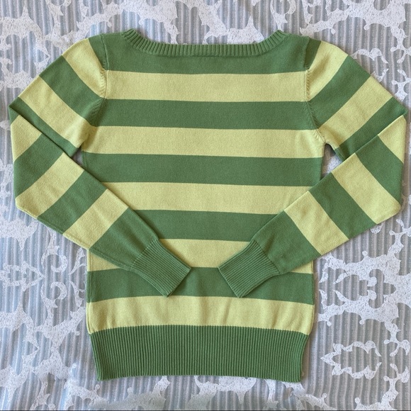 VTG Y2K Lemon Lime Striped Knit Boat Neck Long Sleeve π - Picture 3 of 5
